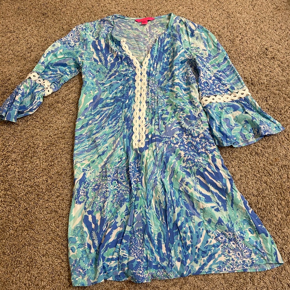 Lilly Pulitzer Hollie Tunic Dress Size Small Blue Haven Hey Hey Soleil Rayon S